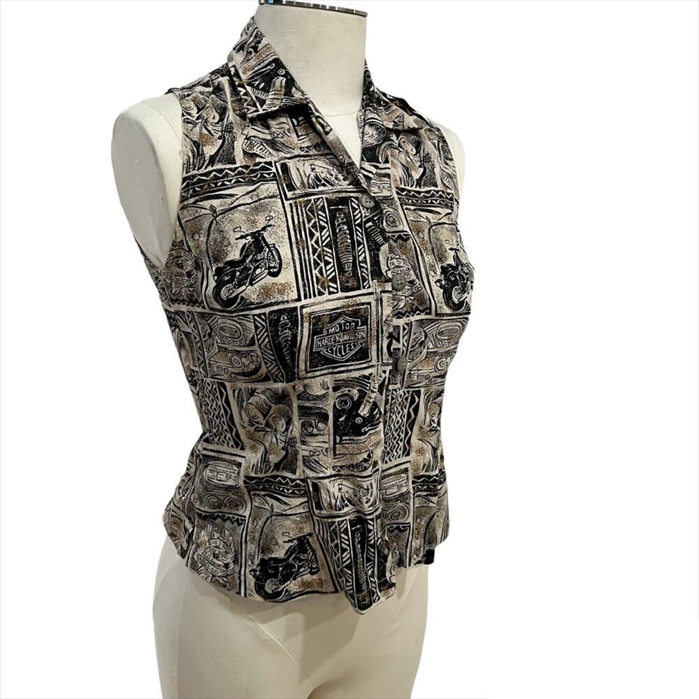 HARLEY DAVIDSON Fitted Motorcycle Hawaiian Style Sleeveless Button-Down, XS